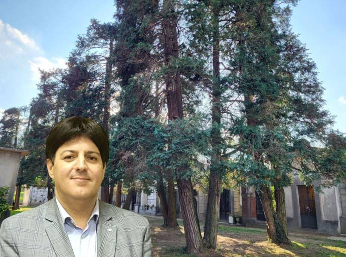 Manutenzione del verde al Cimitero Comunale di Monteu da Po: potati i maestosi Cedri del Libano